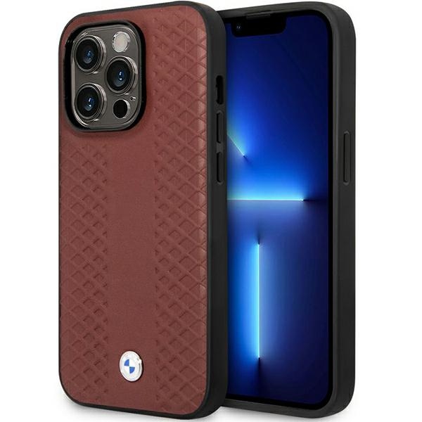 Dėklas telefonui BMW BMHCP14L22RFGR iPhone 14 Pro 6.1 - raudonas odinis diamantinio rašto