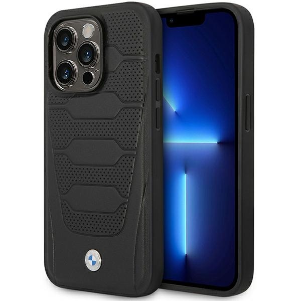 Dėklas telefonui BMW BMHMP14X22RPSK iPhone 14 Pro Max 6.7 - juodas odinis sėdynių raštas MagSafe