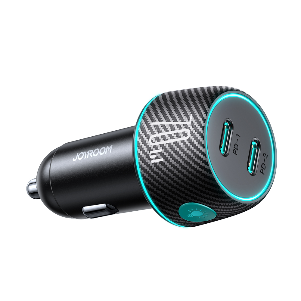 2x USB-C 70W automobilinis įkroviklis su LED apšvietimu Joyroom JR-CCN02 - juodas