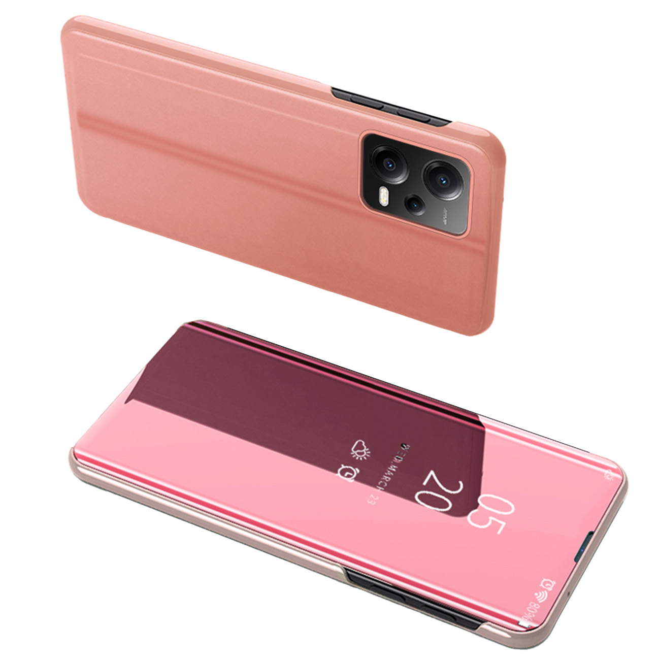 Clear View dėklas Xiaomi Redmi Note 12 5G / Poco X5 5G su atverčiamu dangteliu rožinis