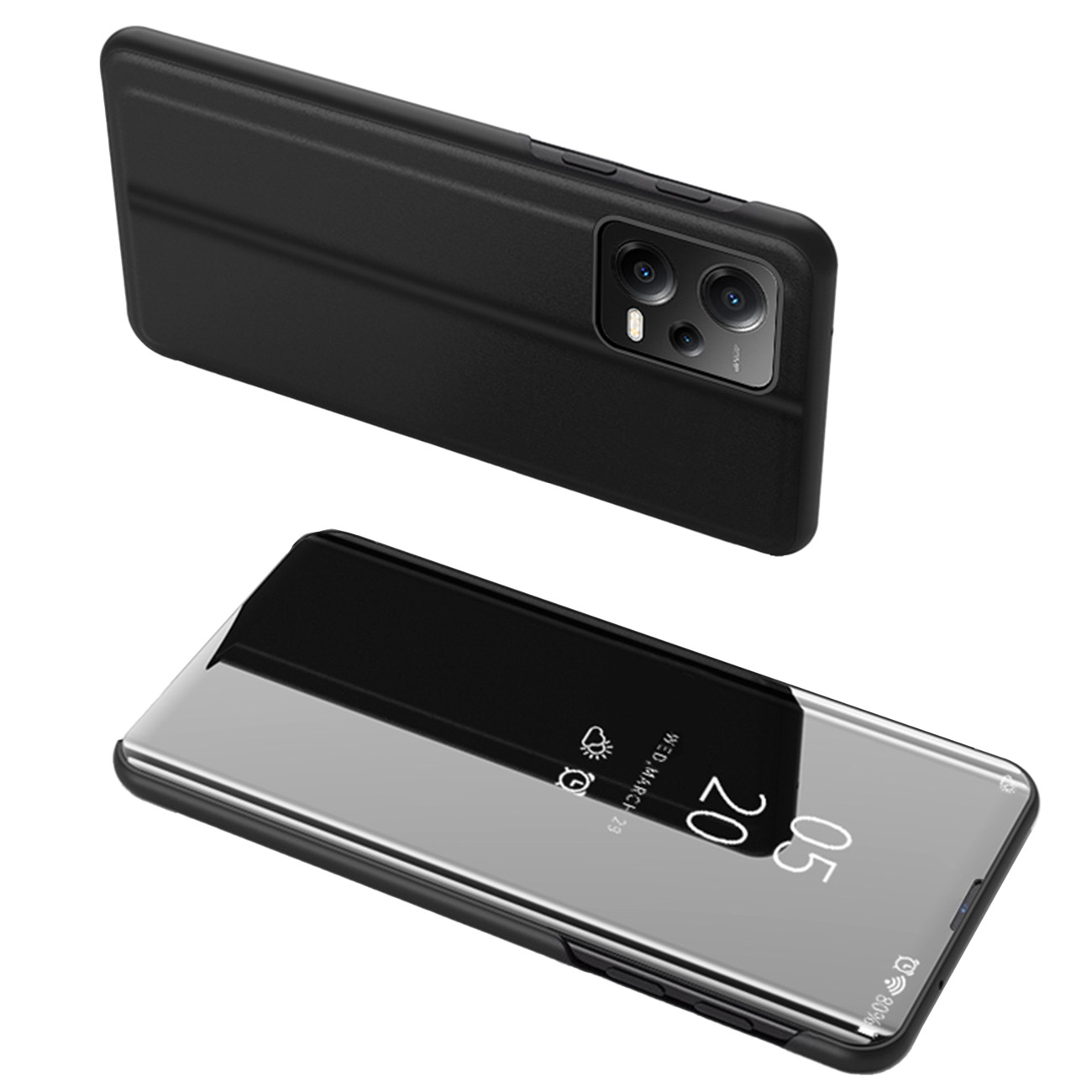 Clear View dėklas Xiaomi Redmi Note 12 5G / Poco X5 5G su atverčiamu dangteliu juodas