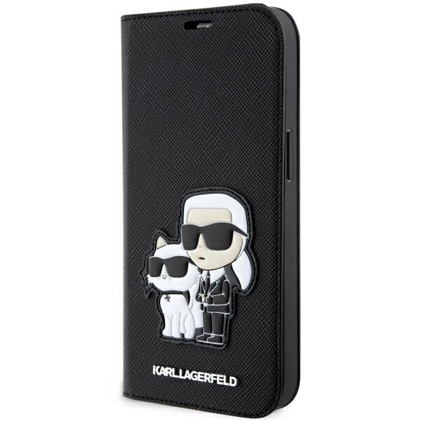 Karl Lagerfeld KLBKP14LSANKCPK iPhone 14 Pro 6.1" knygos tipo dėklas juodas Saffiano Karl & Choupette