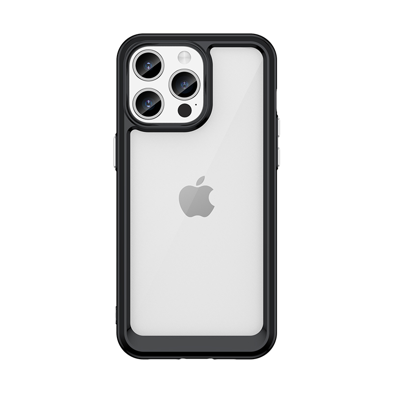 iPhone 15 Pro Outer Space sustiprintas dėklas su lanksčiu rėmeliu - juodas