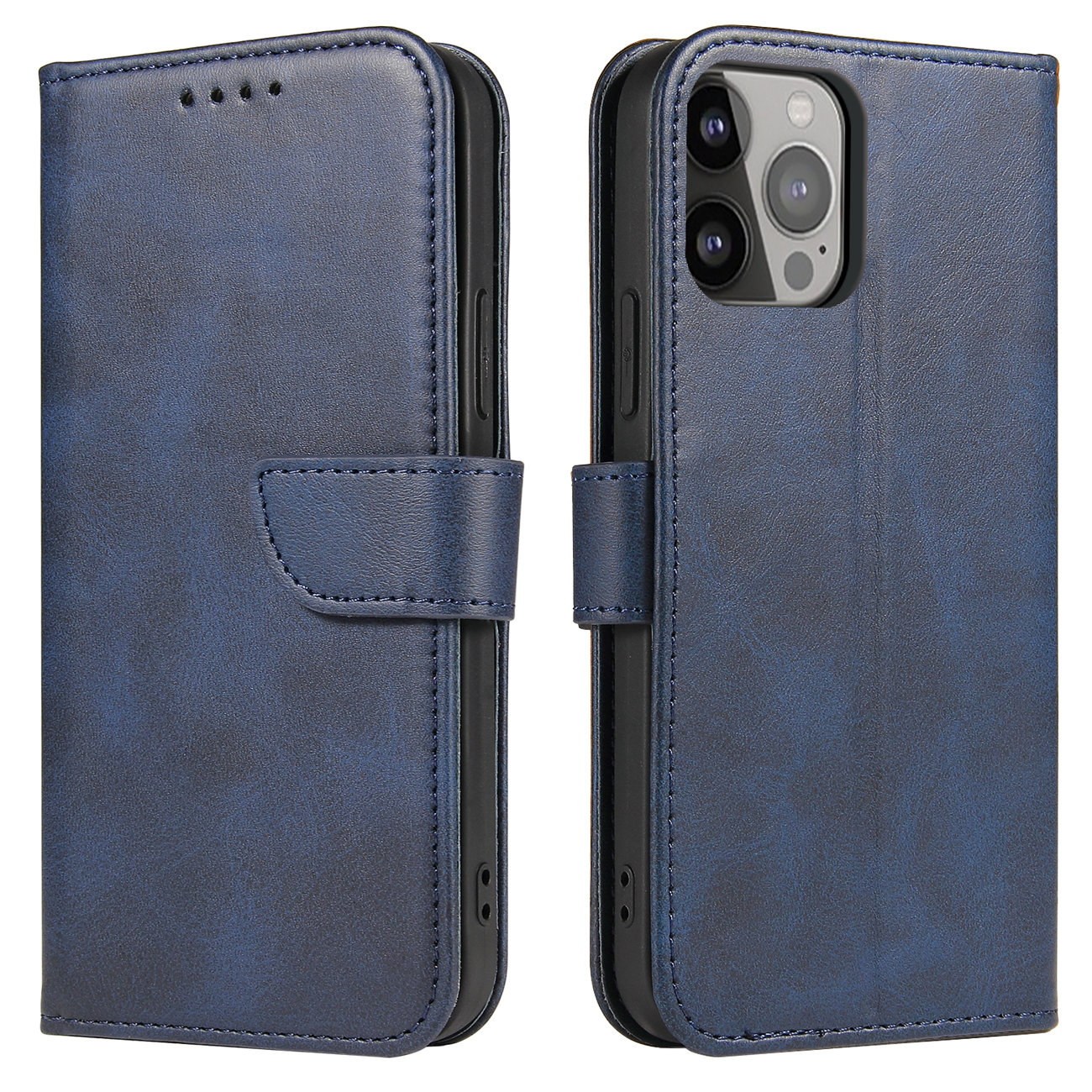 Piniginės tipo dėklas telefonui su stovu iPhone 15 Pro magnetinis dėklas - mėlynas