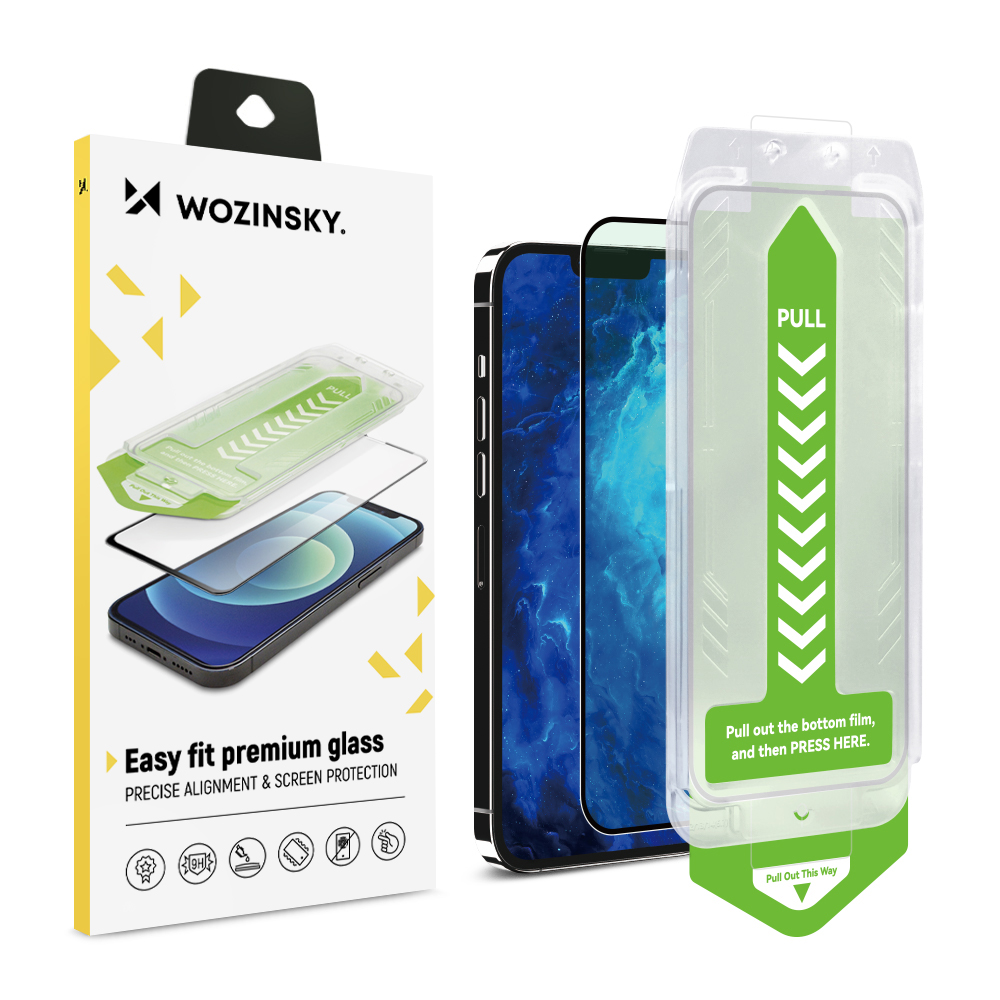 9H grūdintas stiklas su montavimo rėmeliu iPhone 14 Plus Wozinsky Premium stiklas - juodas
