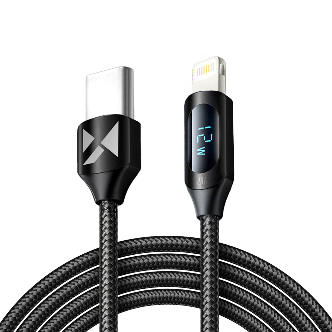 Wozinsky WUCLC2 Lightning - USB-C 36W 480Mb/s kabelis 2m su ekranu - juodas