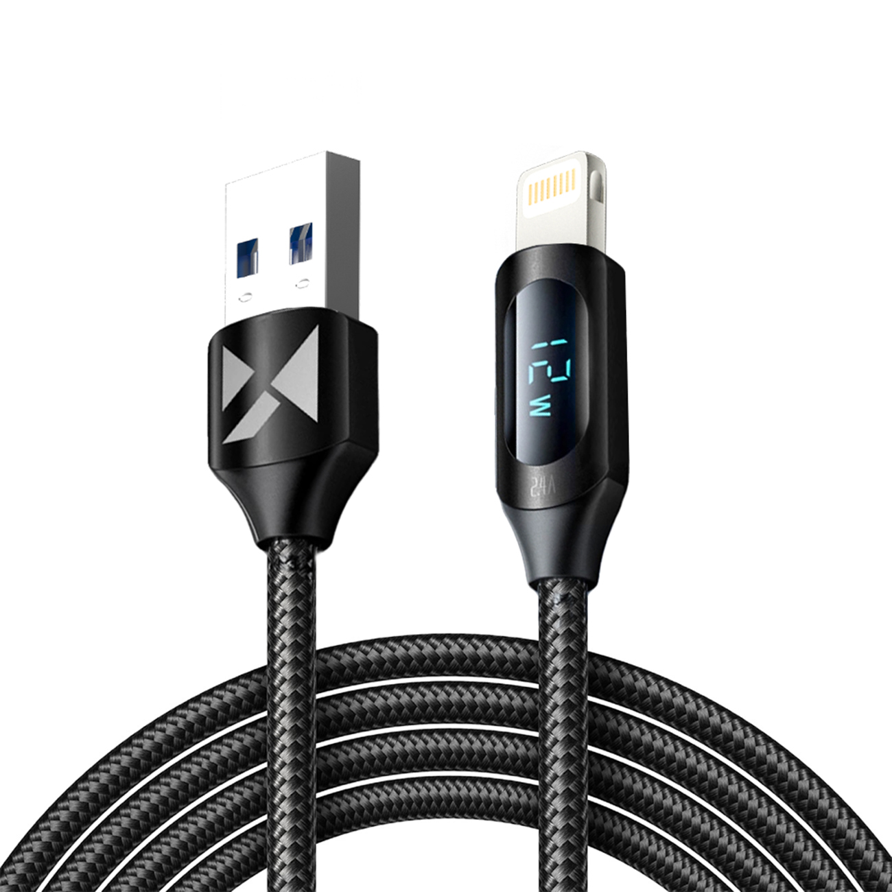 USB-A - Lightning kabelis Wozinsky WUALC2 su LED ekranu 2.4A 2m - juodas