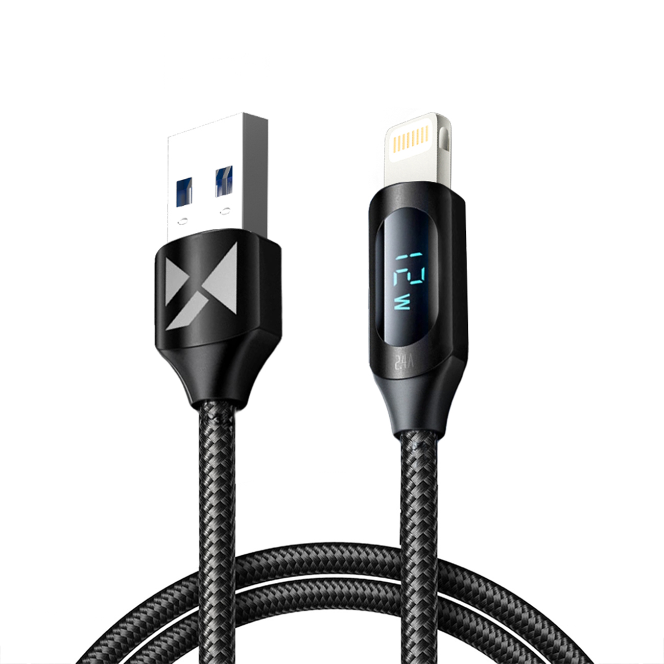 USB-A - Lightning kabelis Wozinsky WUALC1 su LED ekranu 2.4A 1m - juodas