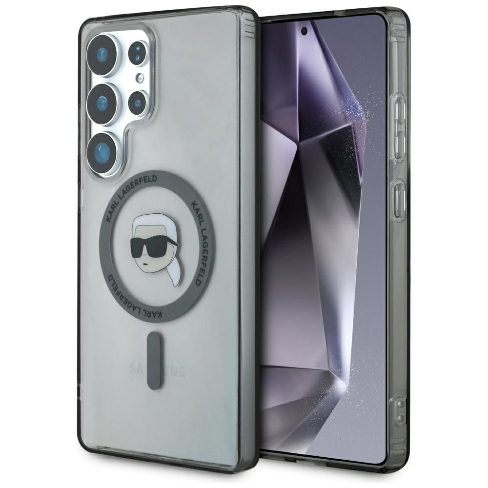 Dėklas Karl Lagerfeld Button Karl Head Printed Logo Magnetinis Samsung Galaxy S25 Ultra juodas