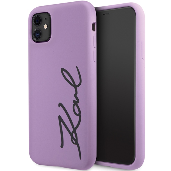 Karl Lagerfeld KLHCN61SKSVGU iPhone 11 / Xr 6.1" violetinis kietas dėklas Silikoninis Parašas