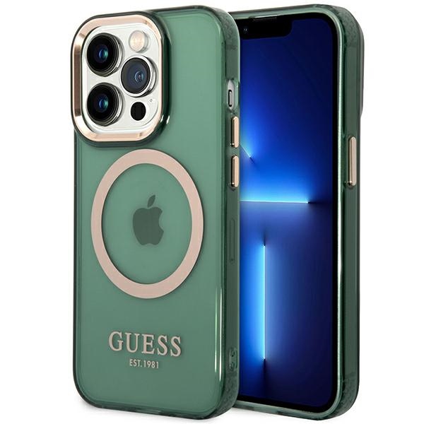 Dėklas Guess GUHMP14LHTCMA iPhone 14 Pro 6.1" žalia/chaki kietas dėklas Auksinis Kontūras Permatomas MagSafe