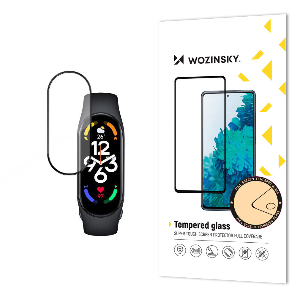 Patvarus Wozinsky pilnai klijuojamas viso ekrano grūdintas apsauginis stiklas su rėmeliu Xiaomi Mi Band 8 - juodas