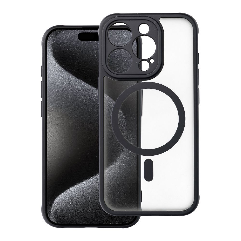 Dėklas telefonui – pilnai matinis magnetinis dėklas, suderinamas su MagSafe IPHONE 15 Pro, juodas