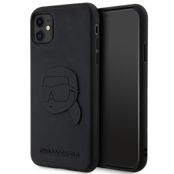Karl Lagerfeld KLHCN613DRKNK iPhone 11 / Xr 6.1" juodas/juodas kietas dėklas guminis Karlo galva 3D