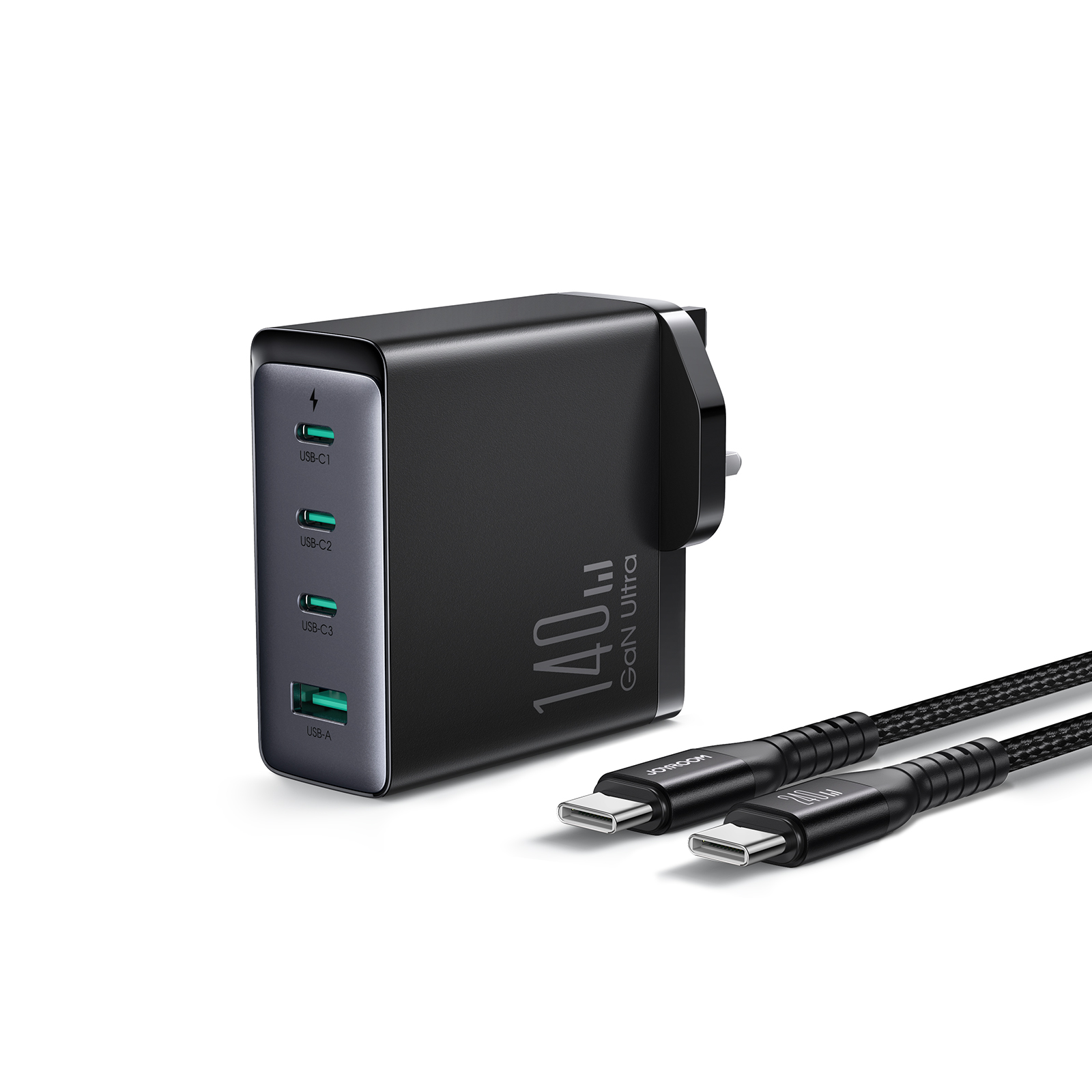 GaN įkroviklis JK Joyroom JR-TCG05UK 140W 3x USB-C USB-A + USB-C / USB-C kabelis 240W 1,2 m
