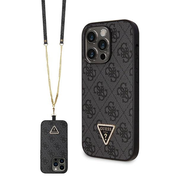 Guess GUHCP14LP4TDSCPK dėklas iPhone 14 Pro - juodas kryžminis 4G metalinis logotipas