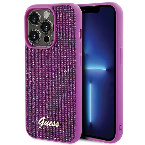 Guess Disko Metalinis Užrašas dėklas telefonui iPhone 15 Pro - rožinis
