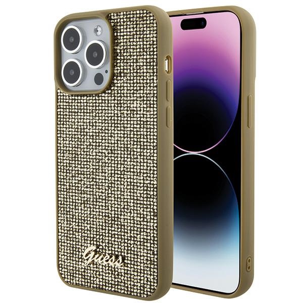 Guess Disco Metal Script dėklas telefonui iPhone 15 Pro Max - auksinis