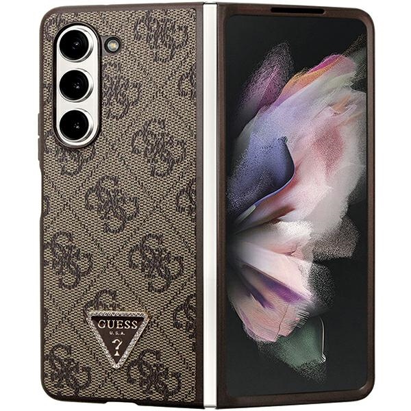 Guess odinis 4G trikampio Strass dėklas telefonui Samsung Galaxy Z Fold 5 - rudas