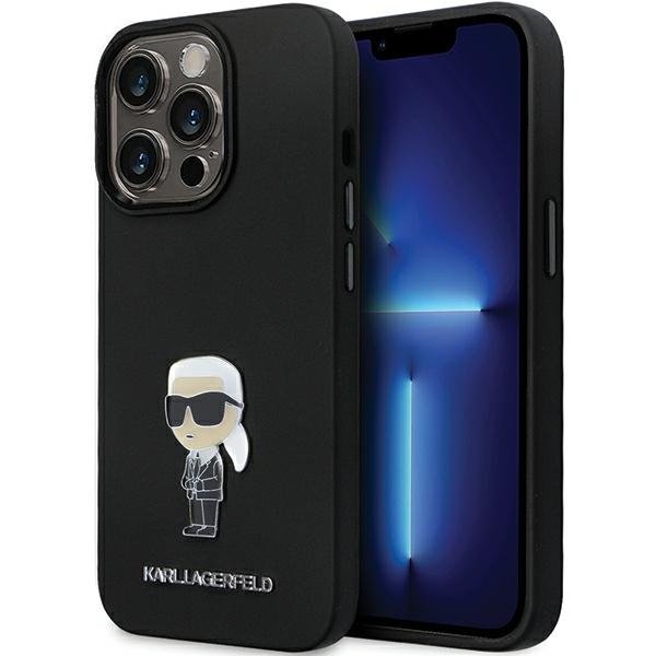 Karl Lagerfeld KLHCP13LSMHKNPK dėklas telefonui iPhone 13 Pro / 13 - juodas silikoninis Ikonik metalinis kaištis
