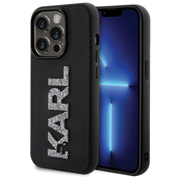 Karl Lagerfeld 3D guminis blizgus logotipas dėklas telefonui iPhone 15 Pro - juodas