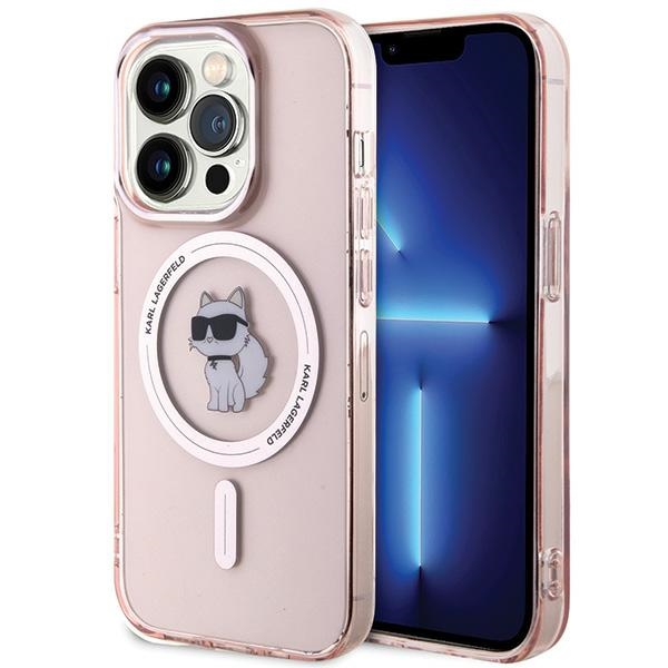Karl Lagerfeld IML Choupette Magnetinis dėklas telefonui iPhone 15 Pro - rožinis