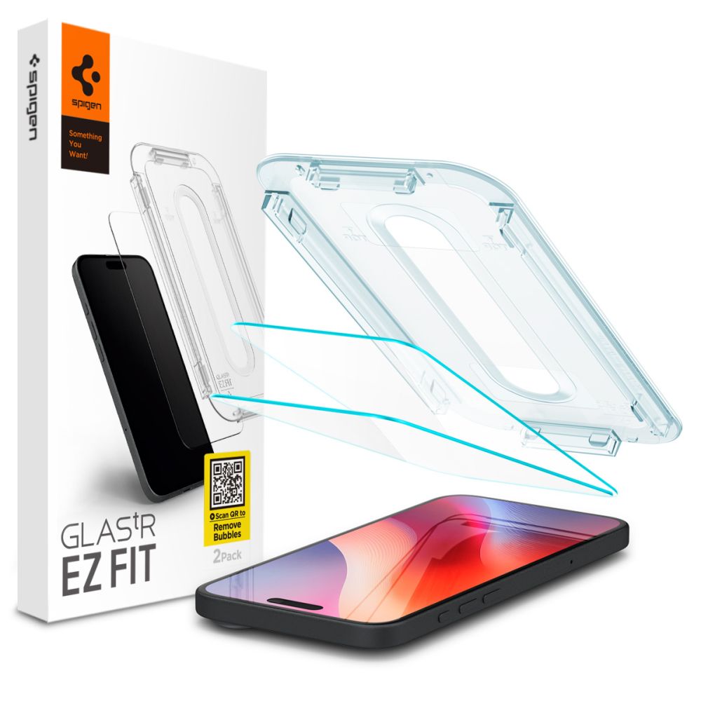 Spigen Glas.tR EZ Fit grūdintas apsauginis stiklas iPhone 15 / 16 – 2 vnt.