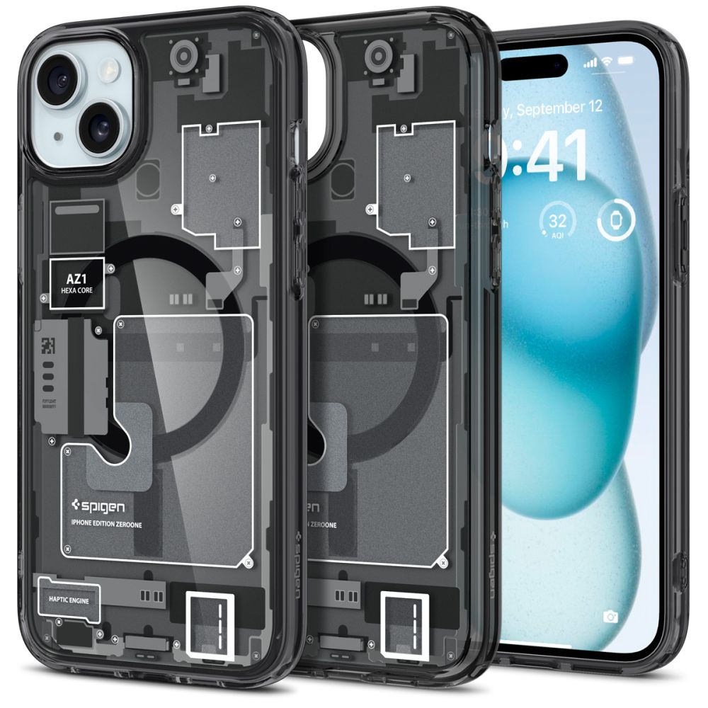 Spigen Ultra Hybrid Mag dėklas su MagSafe iPhone 15 Plus - tamsiai pilkas (Zero One raštas)