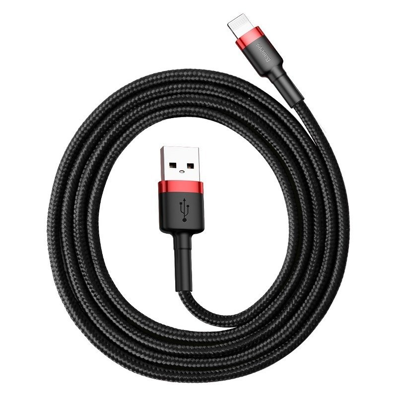 USB Lightning laidas Baseus Cafule 1,5A 2 m (juodas ir raudonas)