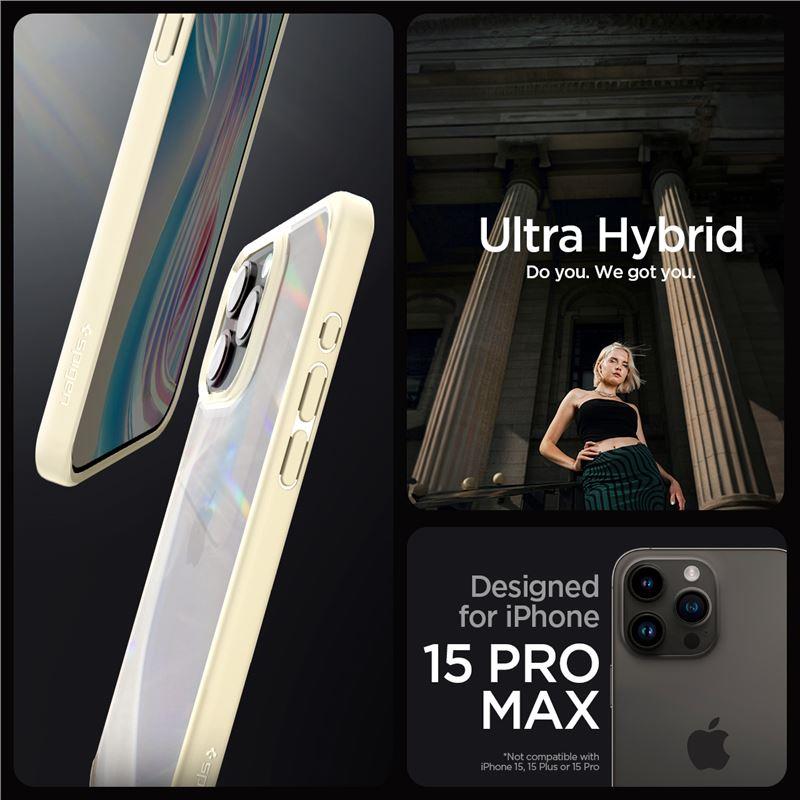 Spigen Crystal Hybrid dėklas telefonui iPhone 15 Pro Max - skaidri smėlinis