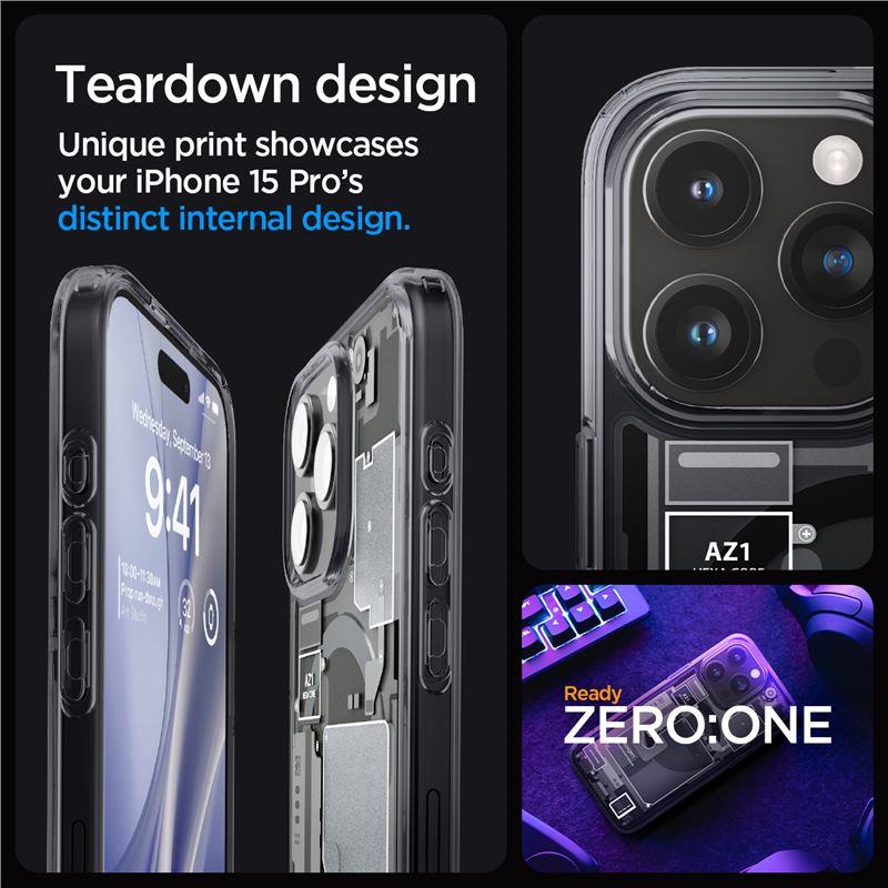Spigen Ultra Hybrid Mag Dėklas telefonui su MagSafe iPhone 15 Pro - tamsiai pilkas (Zero One Pattern)
