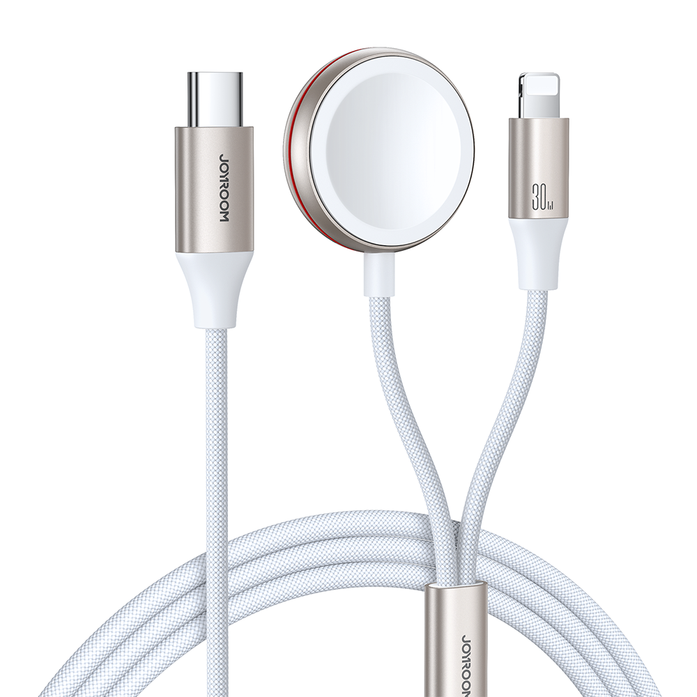 Greito įkrovimo magnetinis 2‑in‑1 įkroviklis Joyroom S-IW012 30W 1.5m (baltas)