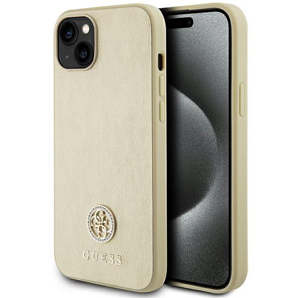 Guess GUHCP15MPS4DGPD iPhone 15 Plus 6.7" auksinis/auksinis kietas dėklas telefonui Strass Metal Logo