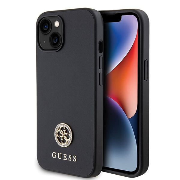 Guess GUHCP15MPS4DGPK iPhone 15 Plus 6.7" juodas/juodas kietas dėklas telefonui Strass Metal Logo