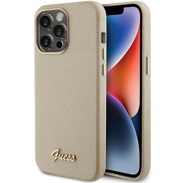 Guess Glitter Glossy Script Dėklas telefonui iPhone 15 Pro Max - auksinis
