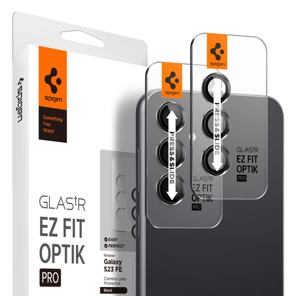 Spigen Glas.tR EZ Fit Optik apsauginis stiklas kamerai Samsung Galaxy S23 FE - juodas, 2 vnt.