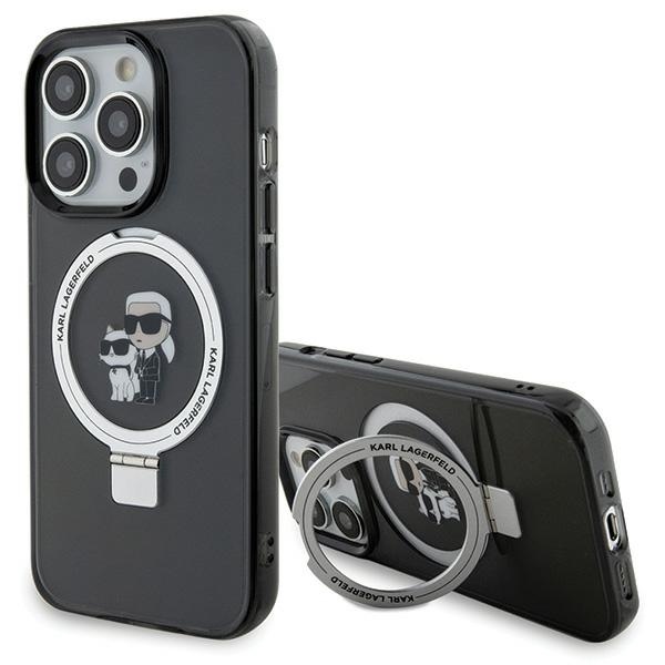 Karl Lagerfeld KLHMP15LHMRSKCK iPhone 15 Pro 6.1" juodas/juodas kietas dėklas su žiediniu stovu Karl&Choupette Magnetinis