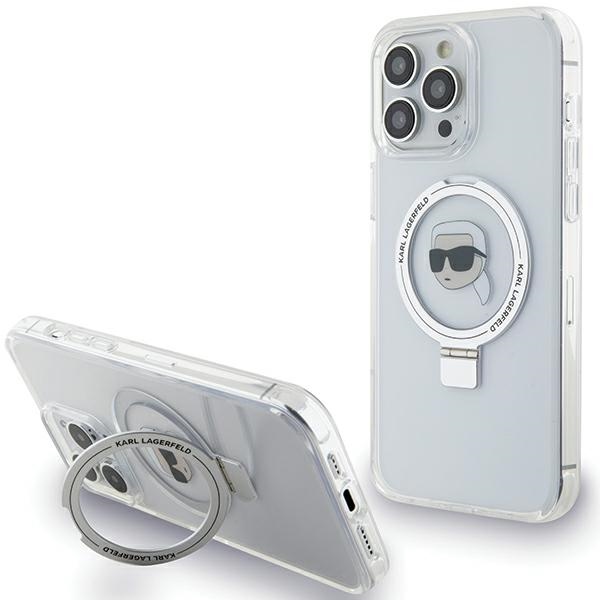 Karl Lagerfeld KLHMP15LHMRSKHH iPhone 15 Pro 6.1" baltas/baltas kietas dėklas su žiediniu stovu Karl Head Magnetinis