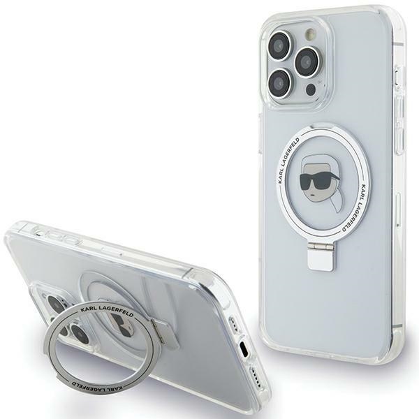 Karl Lagerfeld KLHMP15XHMRSKHH iPhone 15 Pro Max 6.7" baltas kietas dėklas su stovu Karl Head MagSafe