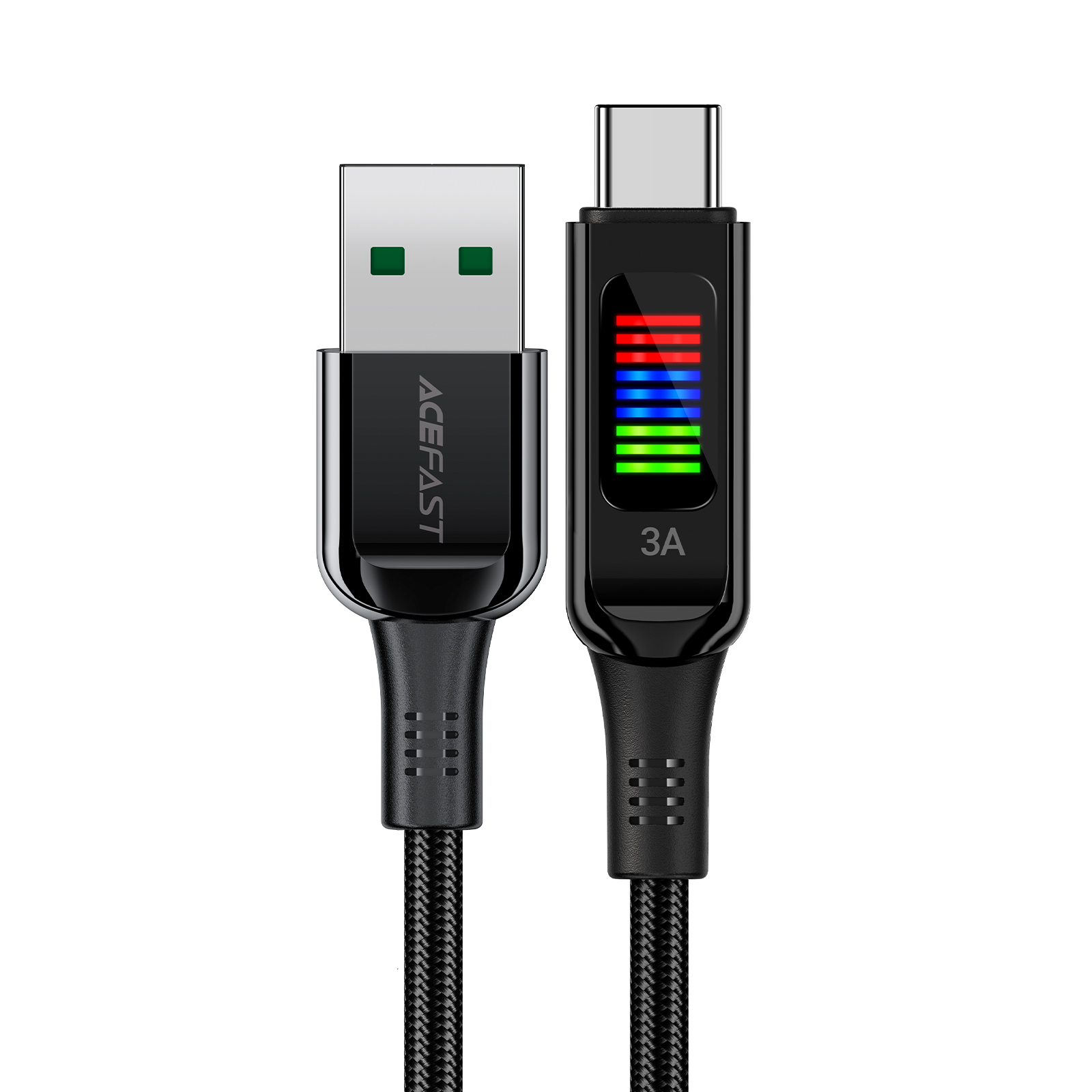 Acefast C7-04 USB-A USB-C 60W 1.2m kabelis su ekranu - juodas