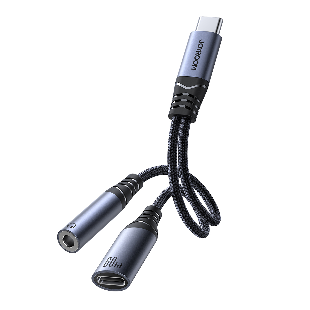 2‑in‑1 garso adapteris Joyroom SY-C02 Type-C į 3.5mm + Type-C (juodas)