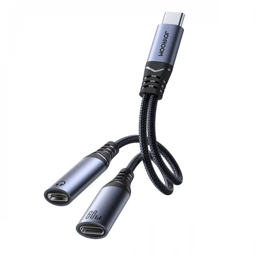 Adapteris Joyroom SY-C02 2in1 juodas 14cm (įėjimas: Type-C / išėjimas: 2x Type-C)