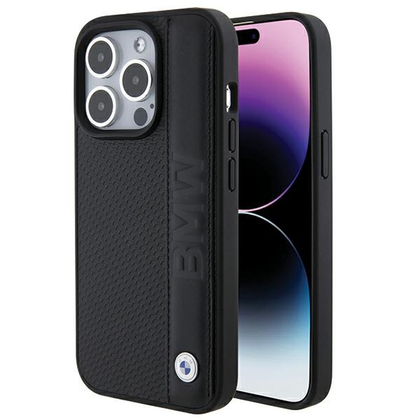 BMW odinis tekstūruotas ir juostos dėklas telefonui iPhone 15 Pro - juodas