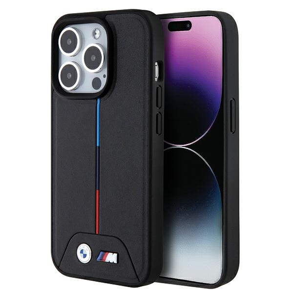 BMW dygsniuotas trispalvė Magnetinis dėklas telefonui iPhone 15 Pro Max - juodas