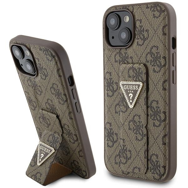 Guess dėklas telefonui su stovu Grip Stand 4G Triangle Strass iPhone 15 - rudas