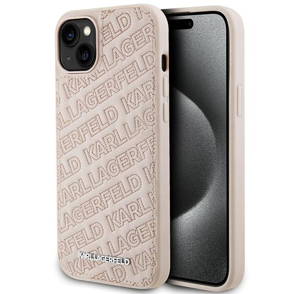 Karl Lagerfeld Kviltēts K Pattern dėklas telefonui iPhone 15 Plus / 14 Plus - rožinis