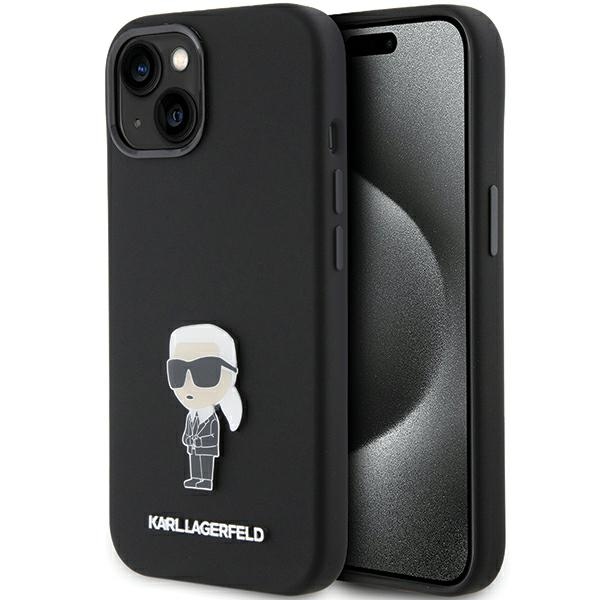 Karl Lagerfeld Silicone Ikonik Metal Pin dėklas iPhone 15 Plus / 14 Plus - juodas