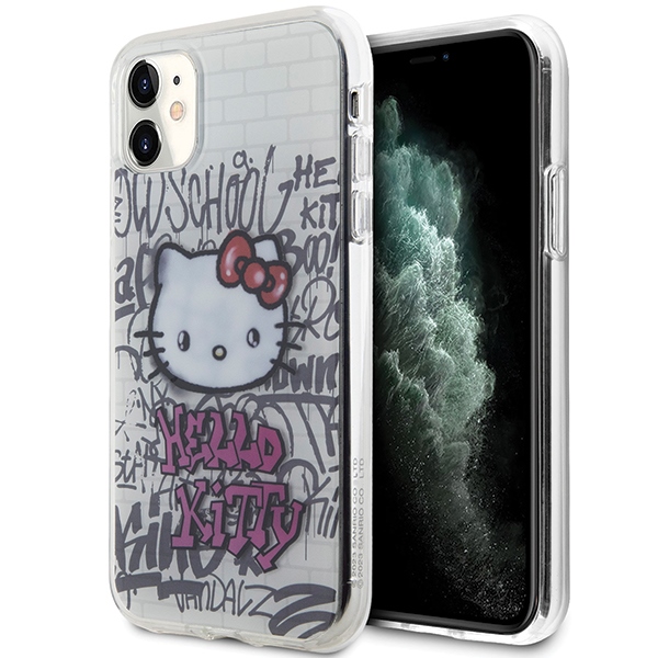 Hello Kitty IML Kitty ant plytų grafiti dėklas iPhone 11 / Xr - balta