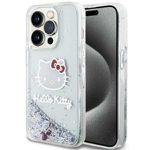 Hello Kitty Liquid Glitter Charms Kitty Head dėklas telefonui iPhone 15 Pro - sidabrinė