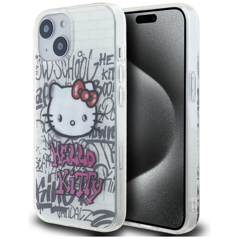 Hello Kitty IML Kitty On Bricks Graffiti dėklas telefonui iPhone 15 - baltas